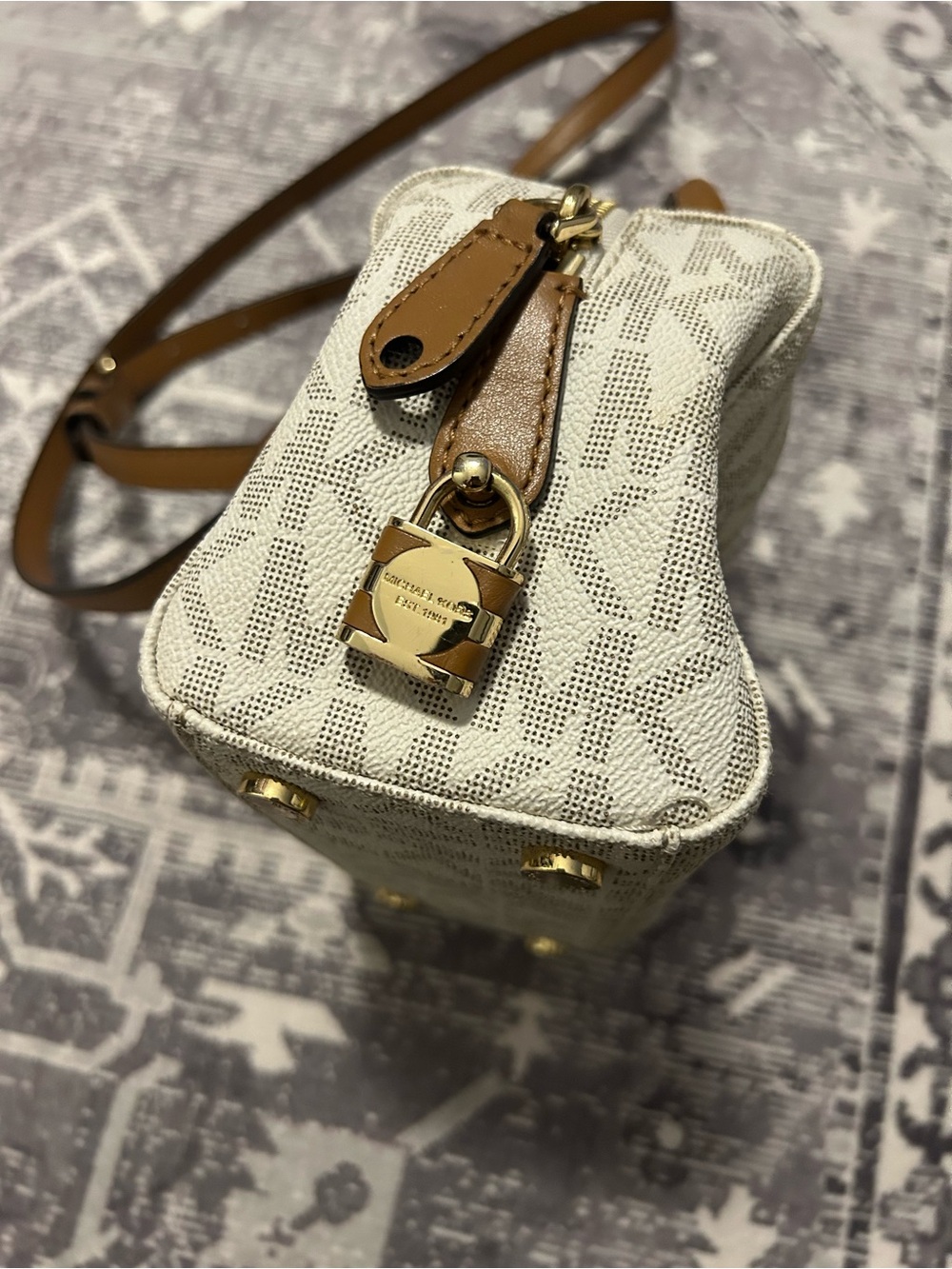 Michael Kors Cream MK Logo Crossbody with Brown Trim - Picture 3 of 3